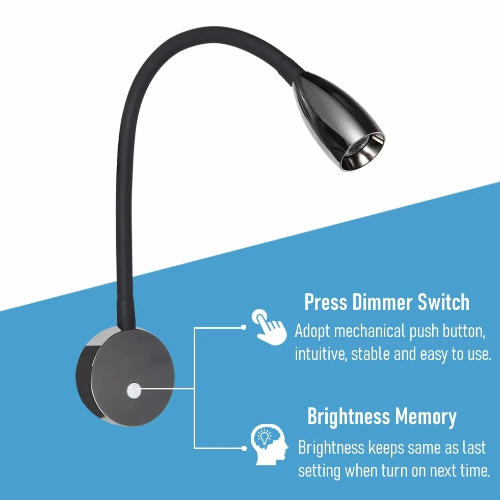 acegoo Lampa do czytania LED 12 V samochód kempingowy z ładowarką USB do łóżka nocnego, elastyczna szyjka łabędzia do ściemniania DC12-24 V do kabiny, ciężarówki, przyczepy kempingowej (czarny połysk)