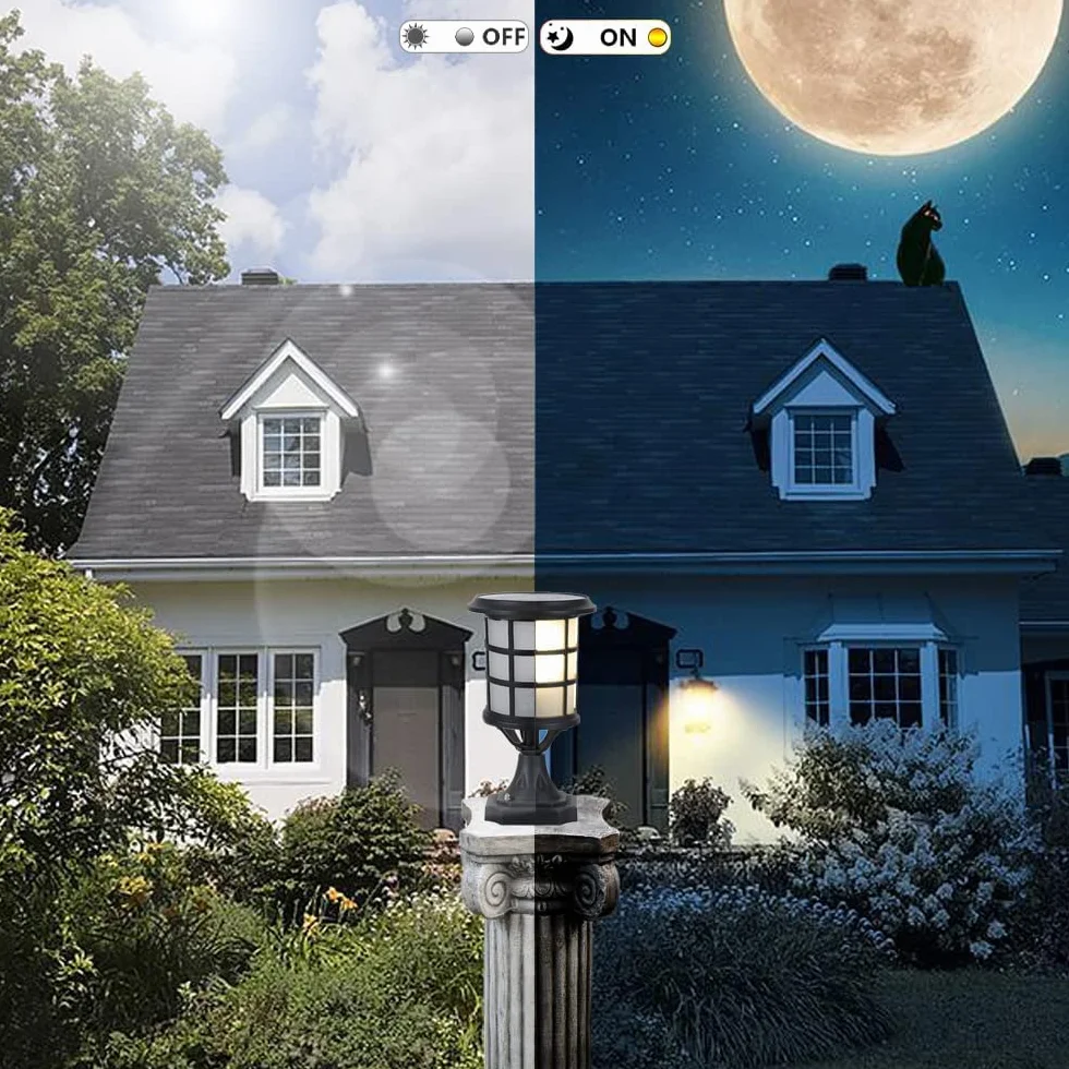 Solarne lampy ścienne do ogrodzenia ogrodowego, oświetlenie słupkowe na dziedzińcu, wodoodporne lampy ścienne/słupkowe na zewnątrz, latarnie ogrodowe, dostępne w 2 wersjach, przewodowych i nie.