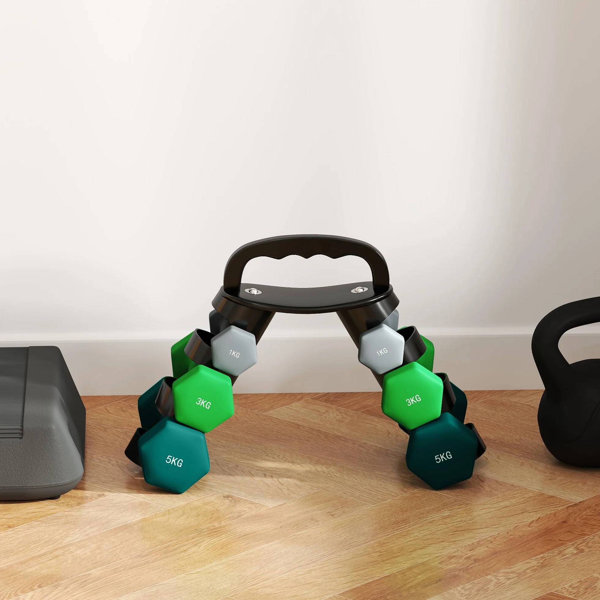 SPORTNOW Zestaw hantli sześciokątnych, 2 x 1 kg, 2 x 3 kg, 2 x 5 kg, z możliwością wymiany hantli, do treningu w domu, kettlebell, do podnoszenia ciężarów
