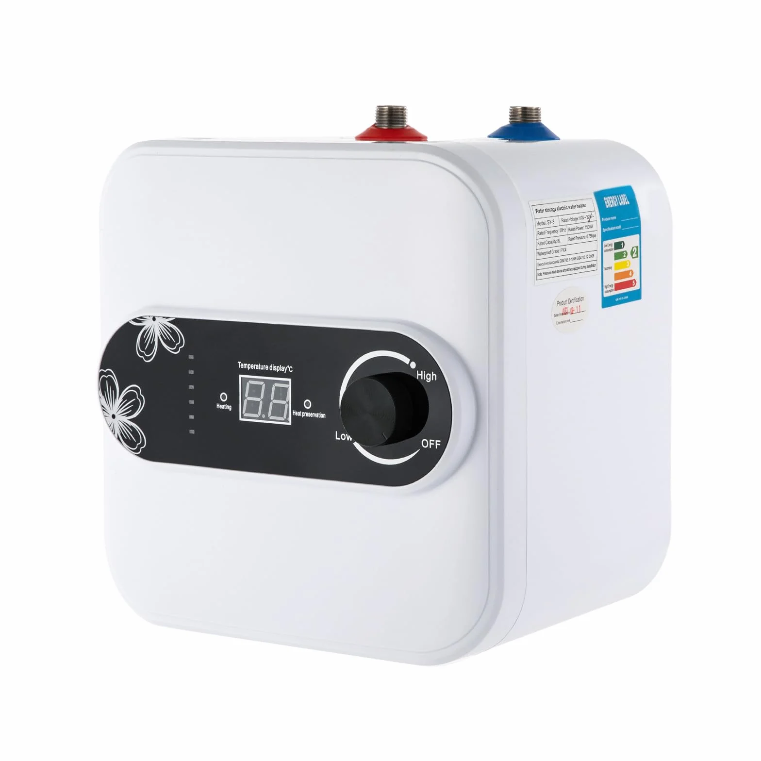 Podszafkowy bojler 8 l, 1500 W, 220 V, odporny na ciśnienie, mała pamięć, zbiornik ciepłej wody, mini podgrzewacz wody 30-65°C do umywalek, kuchni, łazienki