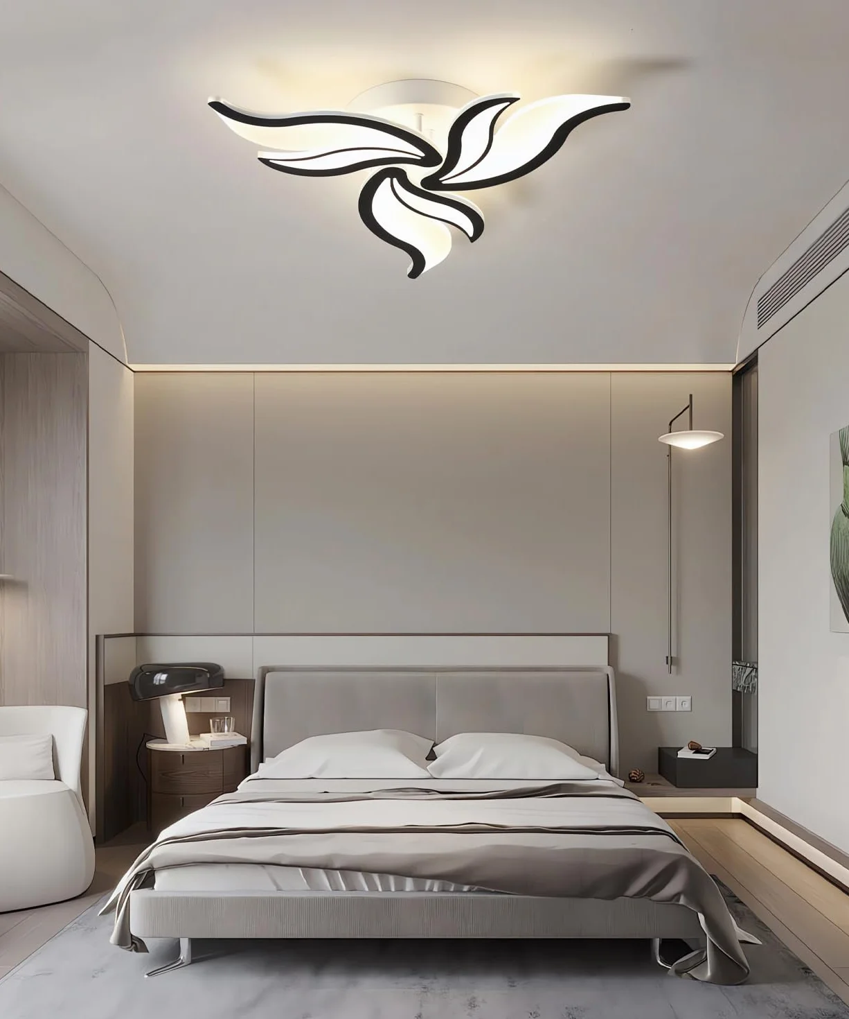Nowoczesna lampa sufitowa LED Ściemnialna lampa sufitowa do salonu z pilotem Żyrandol 22W 3000K-6500K Lampy sufitowe w kształcie kwiatów do sypialni Jadalnia Biuro (Czarny, 3 głowic)