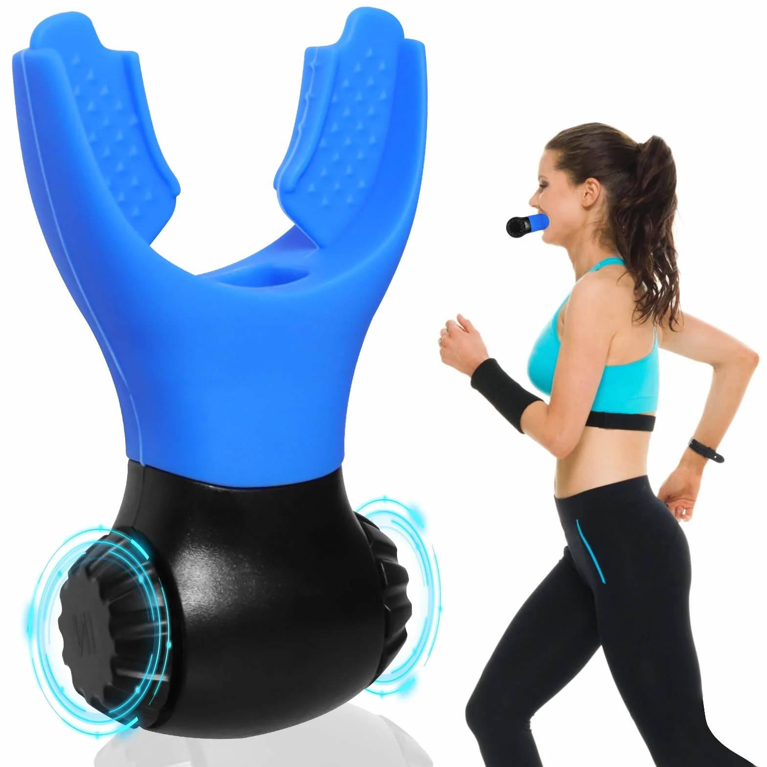 oxyfit Oxyfit trener oddychania, trener oddechu, płuc, trener oddechowy, trener ćwiczeń oddechowych z regulowanymi opornikami dla zwiększenia wytrzymałości oddechowej – niebieski