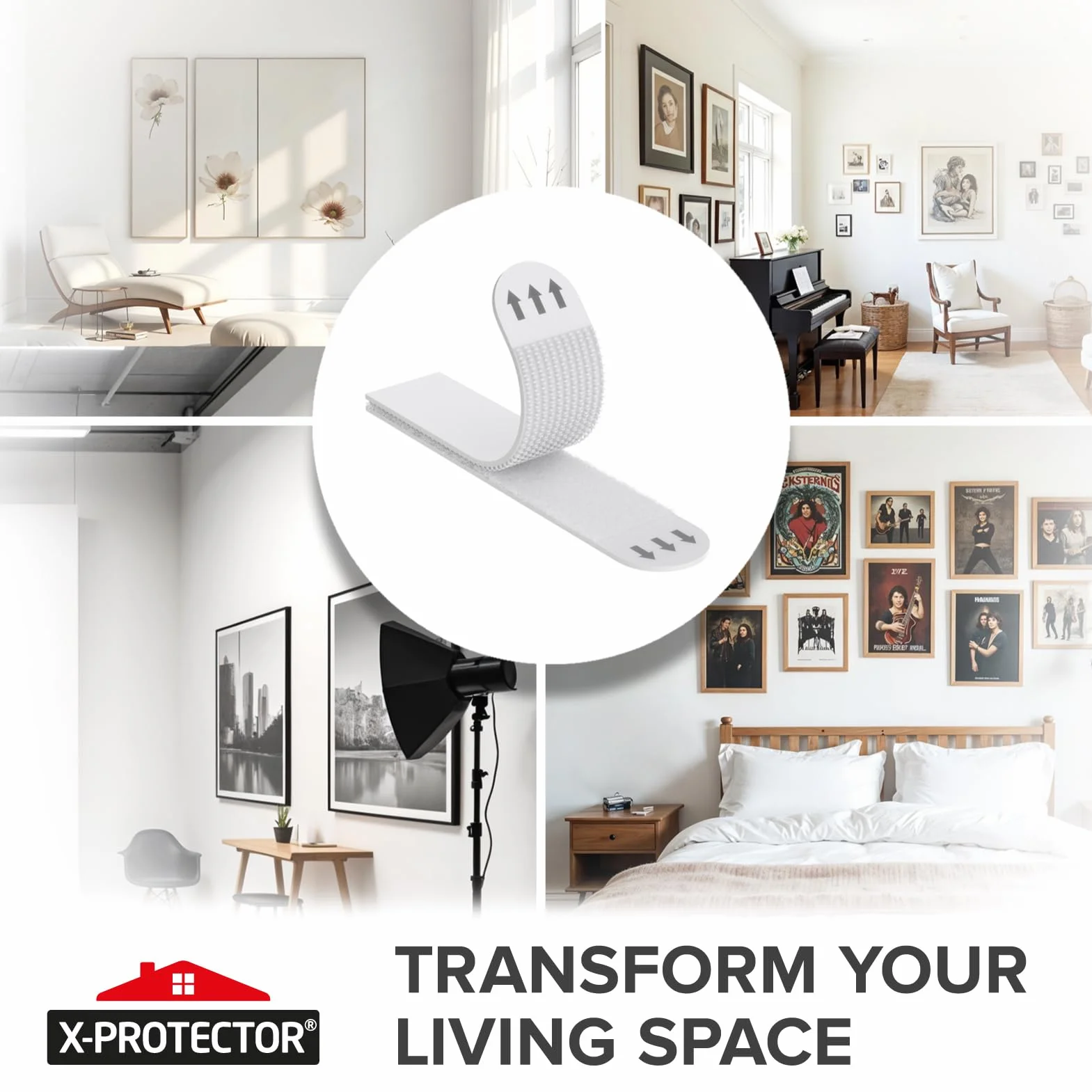 X-Protector Paski do zawieszania obrazów, 20 par, wolne od uszkodzeń, samoprzylepne wieszaki ścienne bez gwoździ, wytrzymałe paski do zawieszania na ścianie, do zawieszenia do 6,8 kg, rozmiar M