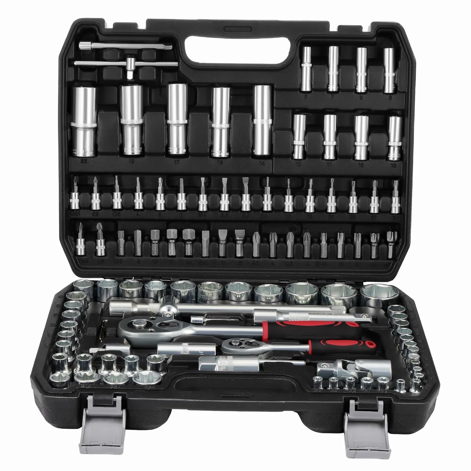 HSEAMALL Zestaw nasadek z grzechotką CR-V 108 szt., zestaw nasadek z grzechotką 1/10.2 cm i 1/5.1 cm, do naprawy roweru samochodowego, 108 szt