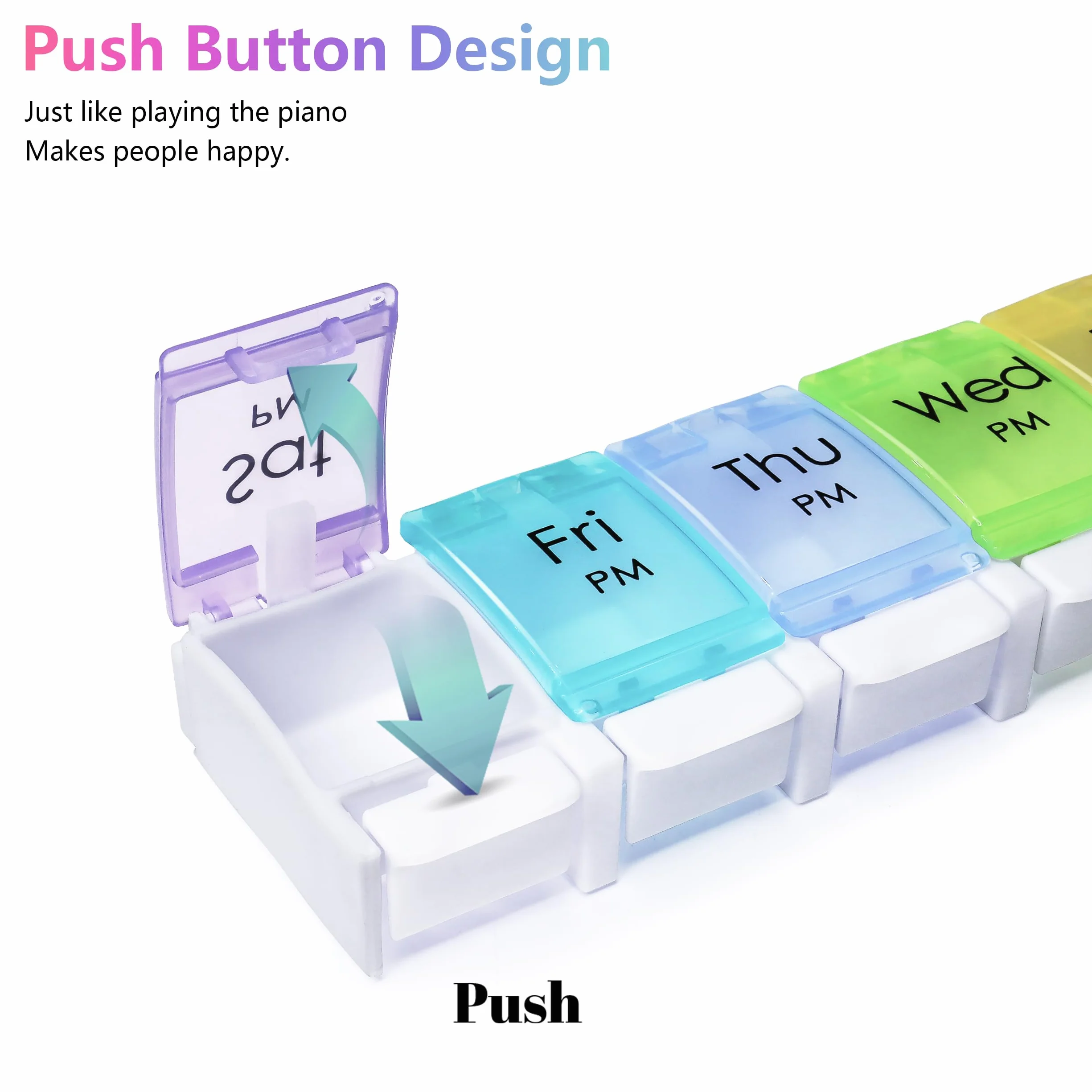 MOLN HYMY 7 Day Pill Organizer AM PM Large Capacity Weekly Pill Box Twice Daily Rainbow Morning Evening Pill Case 14 Dividers BPA-Free Medicine Organizer