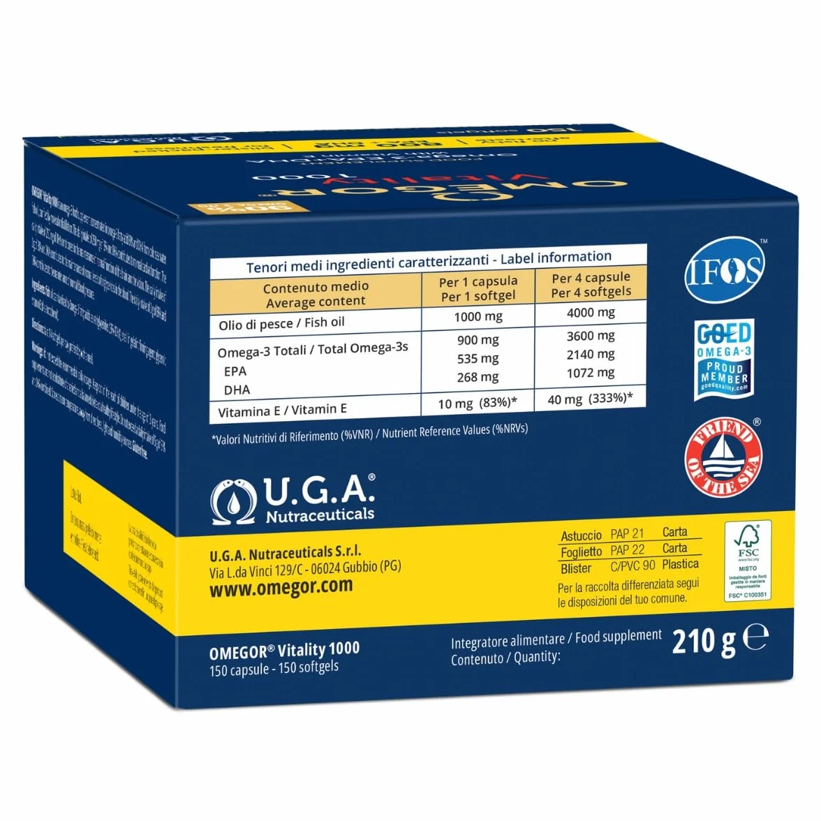 OMEGOR Vitality 1000 – suplement diety z 1000 mg omega 3 – witamina E – dla serca i mózgu – 90% stężenia omega-3 – certyfikat IFOS 5-gwiazdkowy – 150 kapsułek