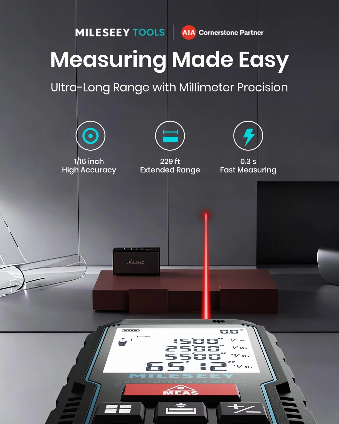 MiLESEEY 120M Laser Measure Device 229ft Digital Tape Measure Electronic Angle Sensor 2mm Accuracy