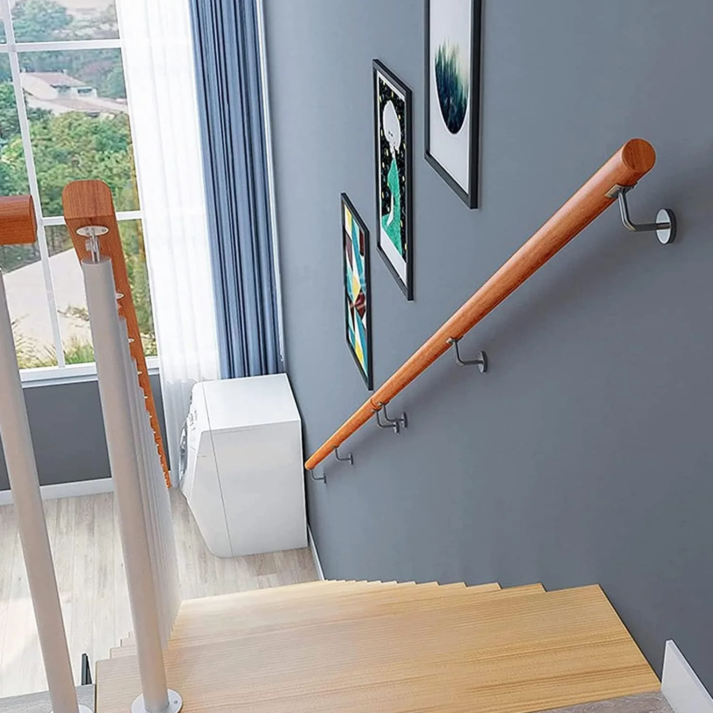 Drewniany zestaw słupków podtrzymujących schody wewnętrzne dla bezpieczeństwa osób starszych(150cm)