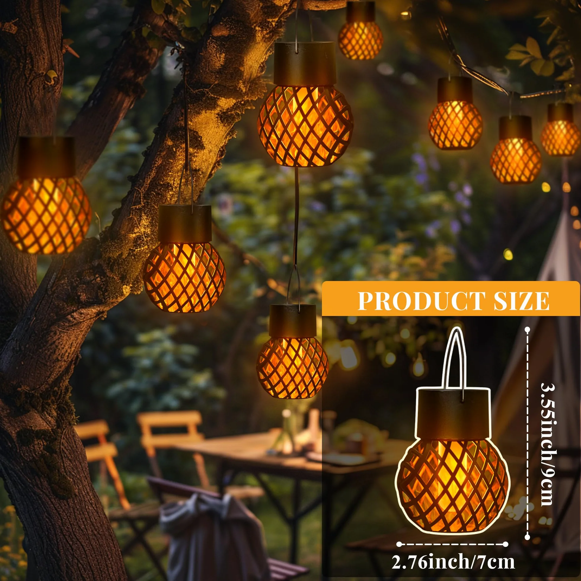 GIGALUMI Solarna lampa wisząca do użytku na zewnątrz, 4 sztuki, migoczący płomień, lampy solarne do ogrodu