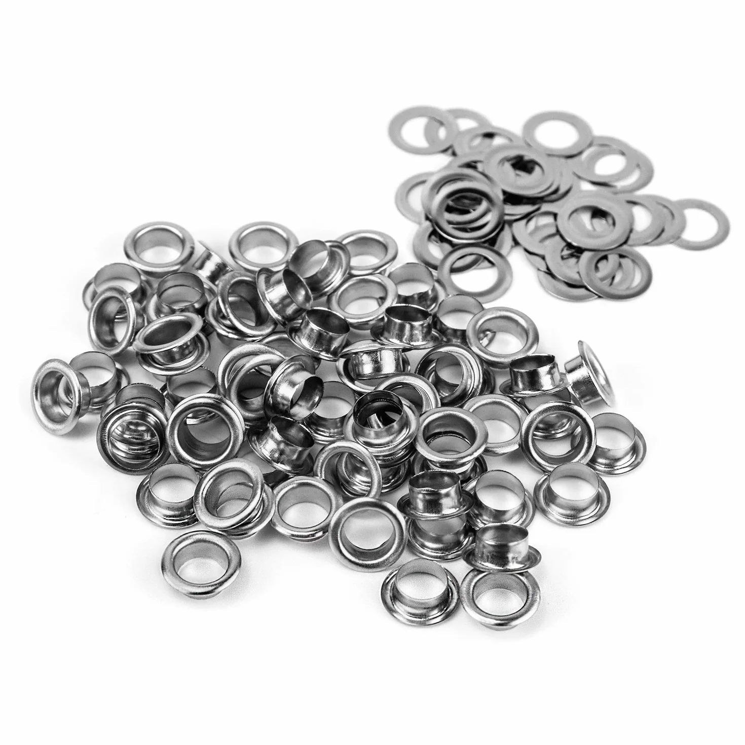 QWORK Zestaw narzędzi do przelotek, 1000 sztuk oczek przelotek i 1000 sztuk podkładek do oczek, 6 mm (1/4 cala), srebrny, do butów, odzieży, plandek z tkaniny skórzanej,washer self backing
