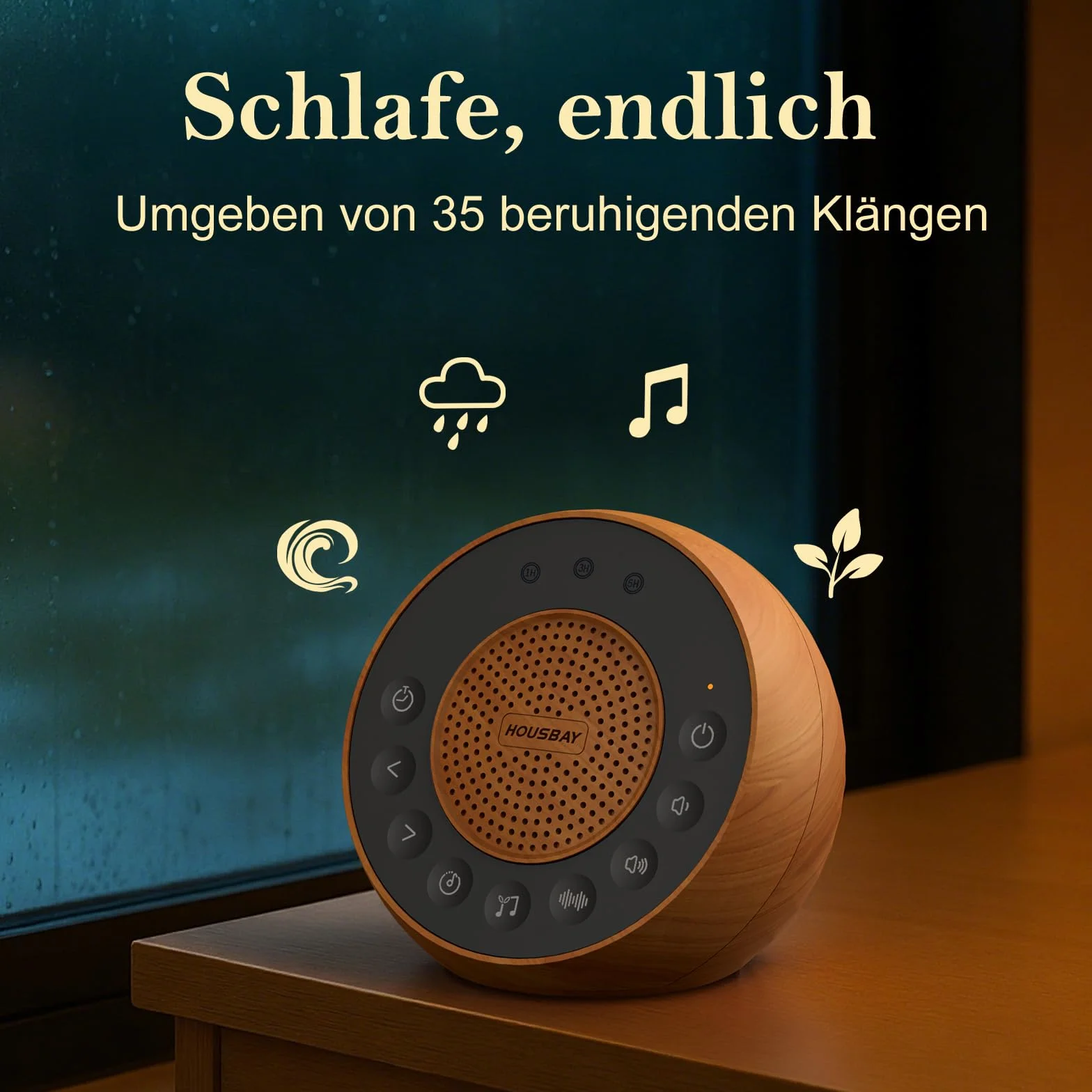 Housbay White Noise Machine 35 dźwięków natury z timerem do spania biały szum dla niemowląt i dorosłych