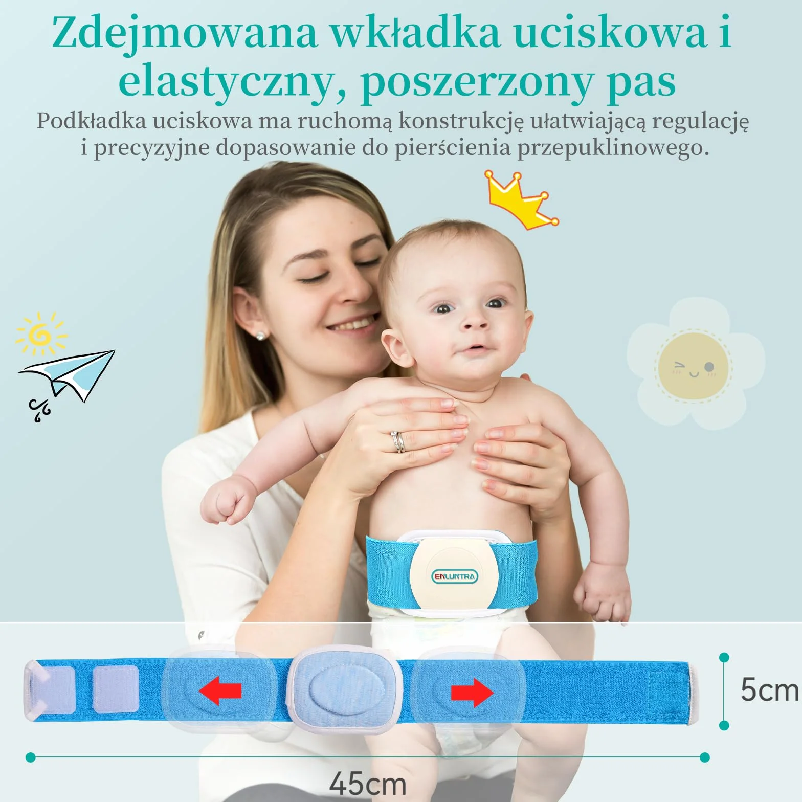 ENLUNTRA Pas do przepukliny pępkowej dla niemowląt, opaska na brzuch, wsparcie przepukliny