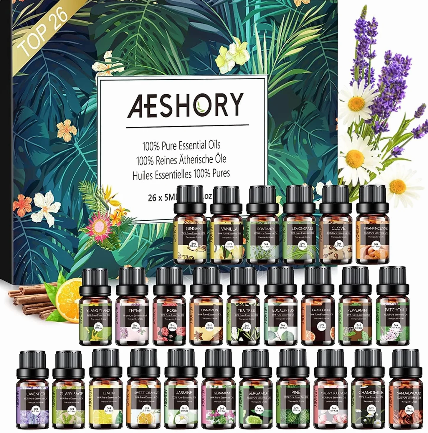 Aeshory Zestaw Olejków Eterycznych 26 x 5ml, 100% Czyste Olejki Aromaterapeutyczne Premium