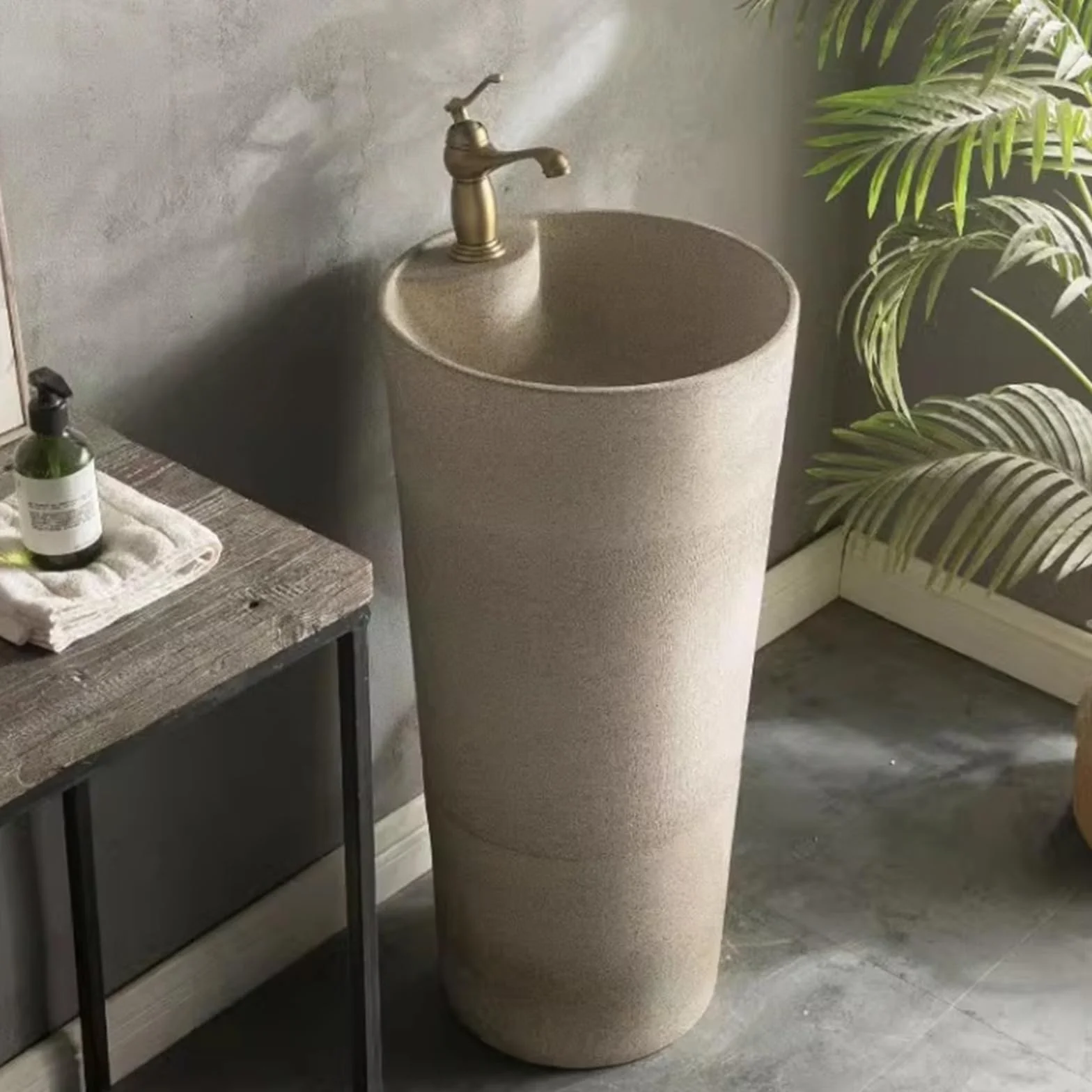 Umywalka Zewnętrzna Ceramiczna, Kolumnowa, Jednoczęściowa Z Jednym Otworem Na Baterię, Umywalka Stojąca Na Podłodze, Balkon, Na Balkon, Zestaw Z Umywalką,A-One Size