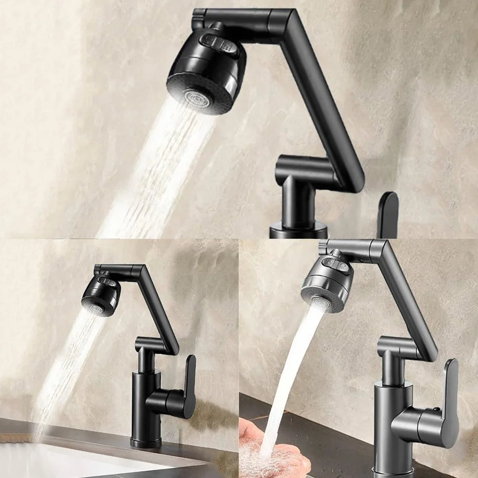 QTANZIQI Aerator z obrotową przedłużką 1080°, 10-trybowa głowica prysznicowa o silnym przepływie, dwukierunkowy perlator kranu oszczędzającego wodę do zlewu kuchennego w łazience (czarny)