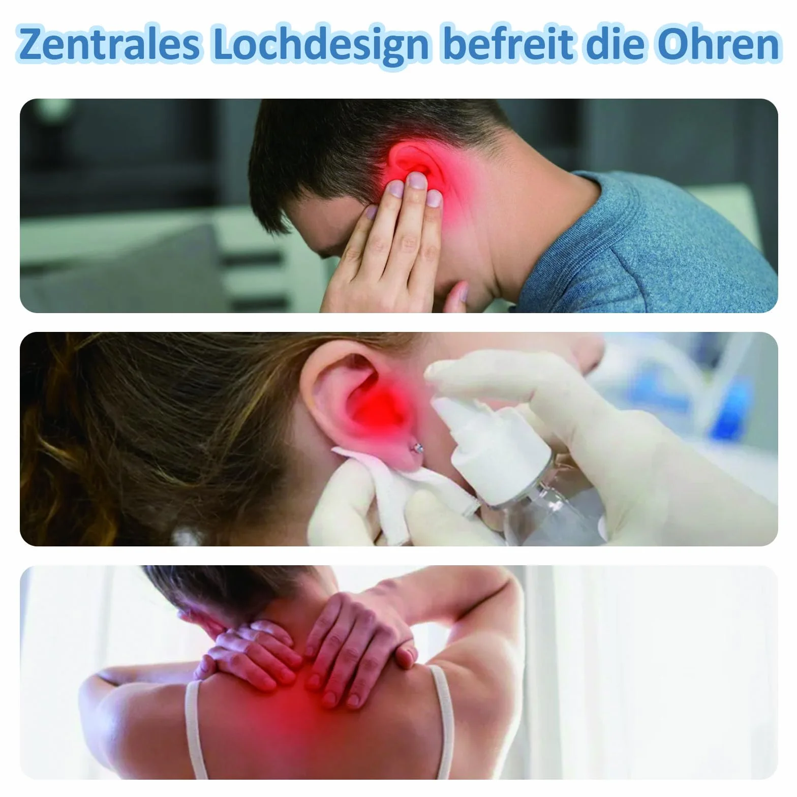 Poduszka do przekłuwania z otworem, poduszka do spania z boku, regulowane wypełnienie, bawełniana poduszka, pierścień do spania łagodzący ból ucha dla osób śpiących na boku, niebieska kratka