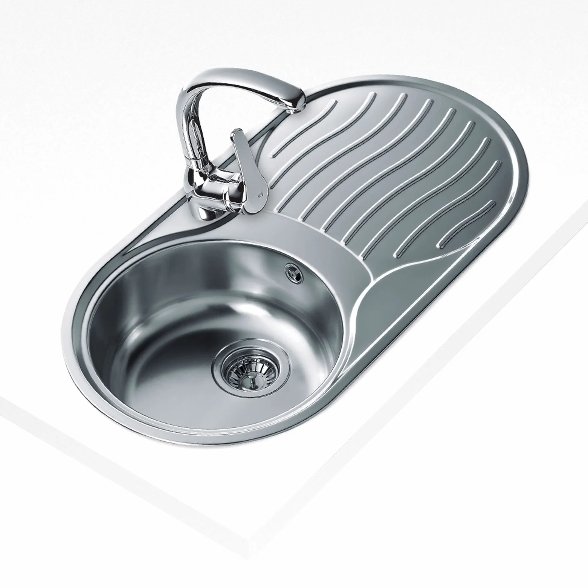 Fregadero DR-80 1C 1E REV Fregadero inox cubeta redonda y escurridor, 160 mm, Mueble 45