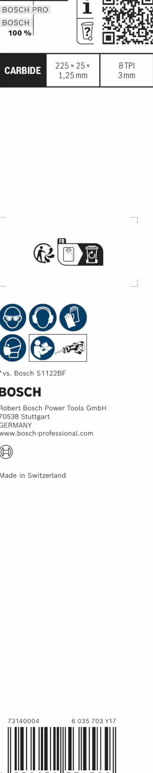 Bosch 1x Brzeszczoty do piły szablastej EXPERT Thick Tough Metal S1155CHC (do Twarda stal, Żeliwo, Długość 225 mm, Professional Akcesoria Piła szablasta)