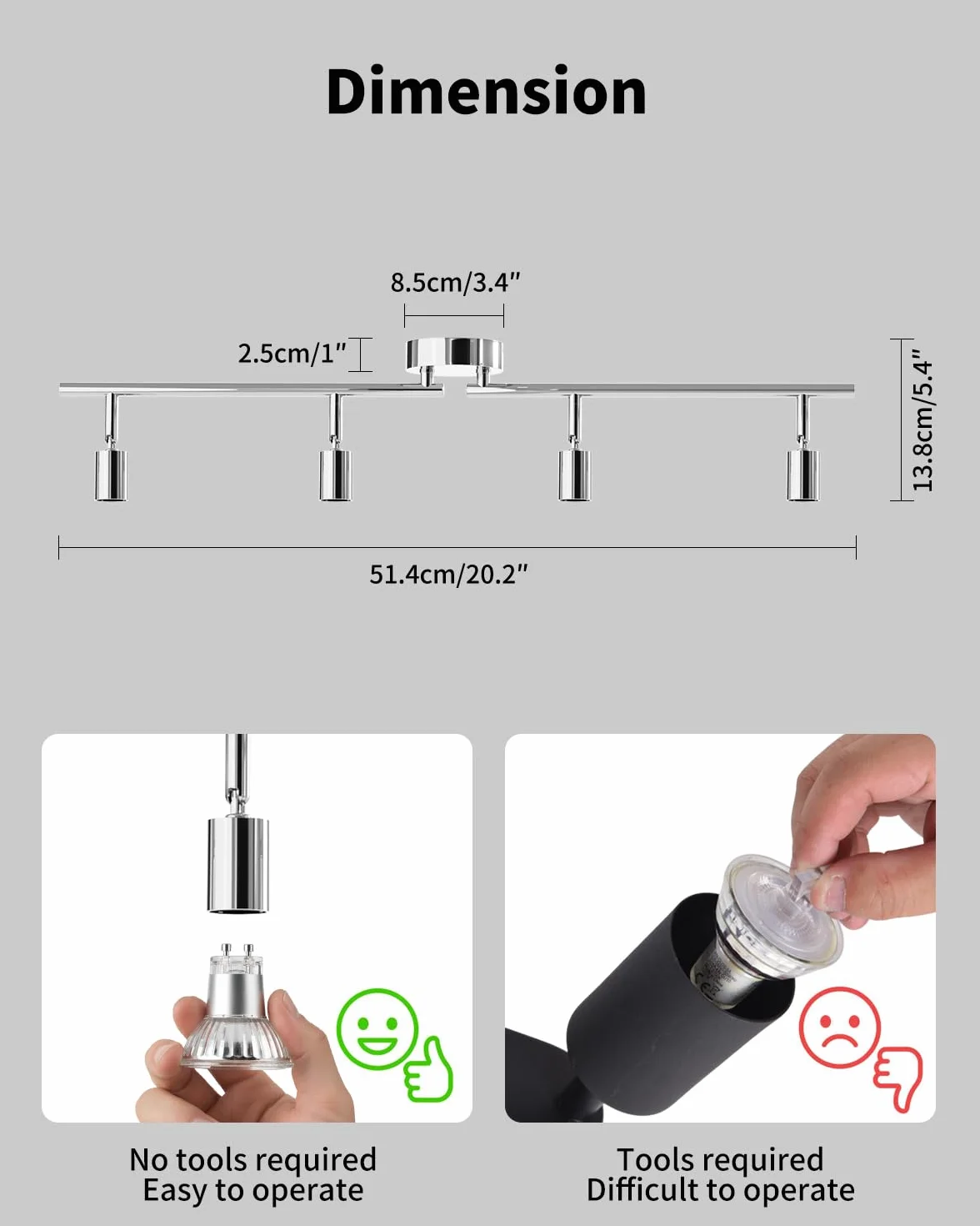 LVWIT Lampa sufitowa GU10, 4-punktowa lampa sufitowa LED posrebrzana ocynkowana, oświetlenie wewnętrzne, żyrandol kuchenny, metalowa rampa (bez żarówki)