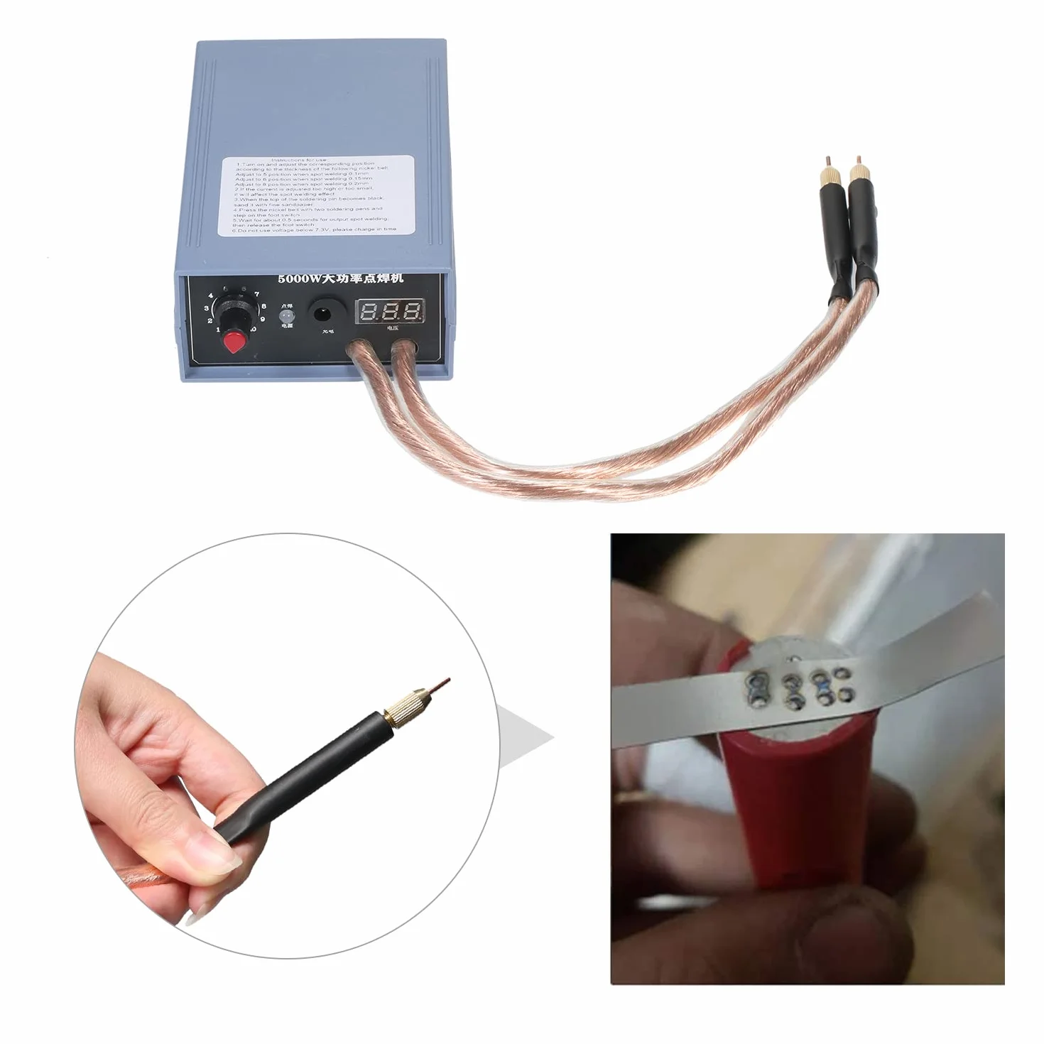 Weytoll automatyczna spawarka punktowa 5000 W, wydajna spawarka punktowa 0-800 A, regulowany spot spawarka do akumulatora 18650 z 1 m czystego niklu