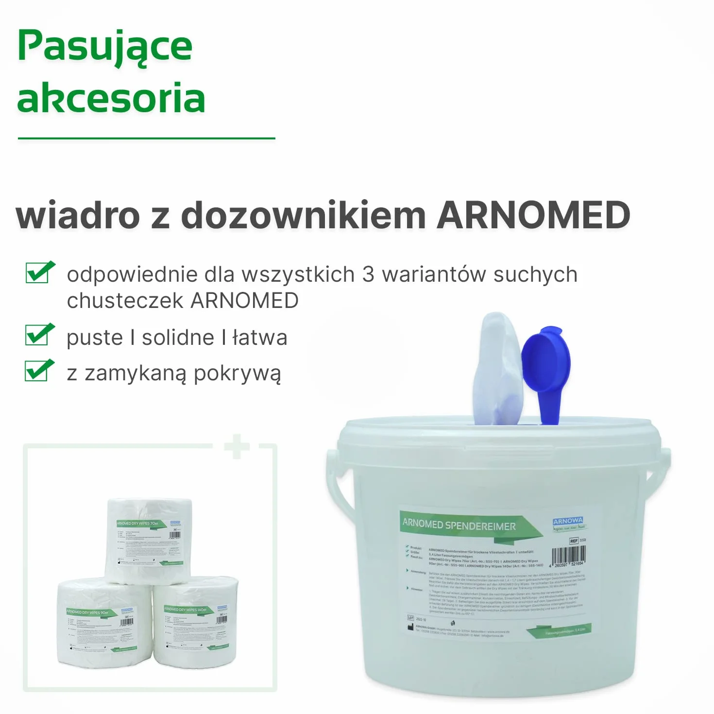ARNOMED suche chusteczki dezynfekcyjne, 70 arkuszy w rolce z włókniny, chusteczki do dezynfekcji i czyszczenia powierzchni, do stosowania w połączeniu z wiadrem z dozownikiem i środkiem dezynfekcyjnym