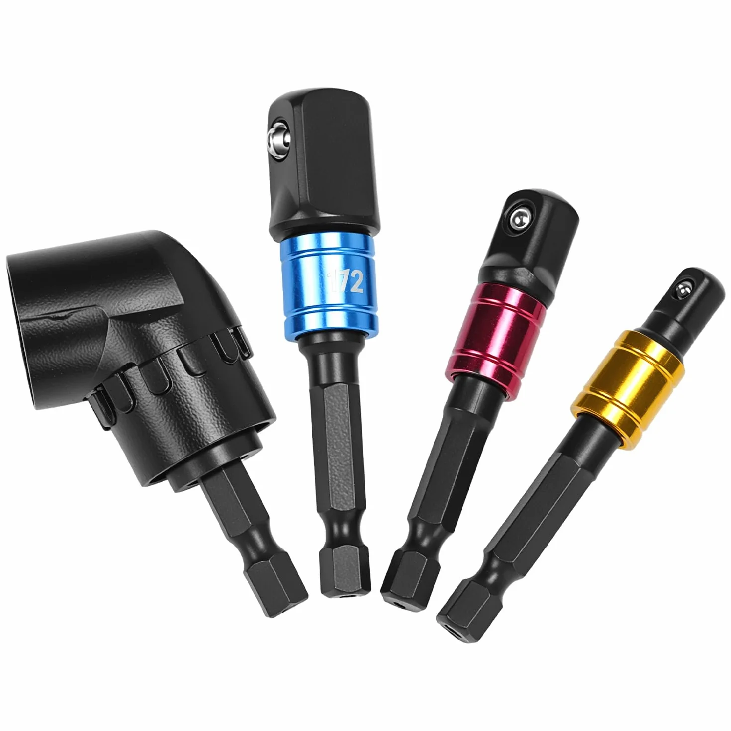 QWORK® Adapter do wkrętaka kątowego 105°, zestaw adapterów do gniazda udarowego, z 3-częściowym adapterem nasadowym 1/10.2 cm 3/20.3 cm 1/5.1 cm, czarny