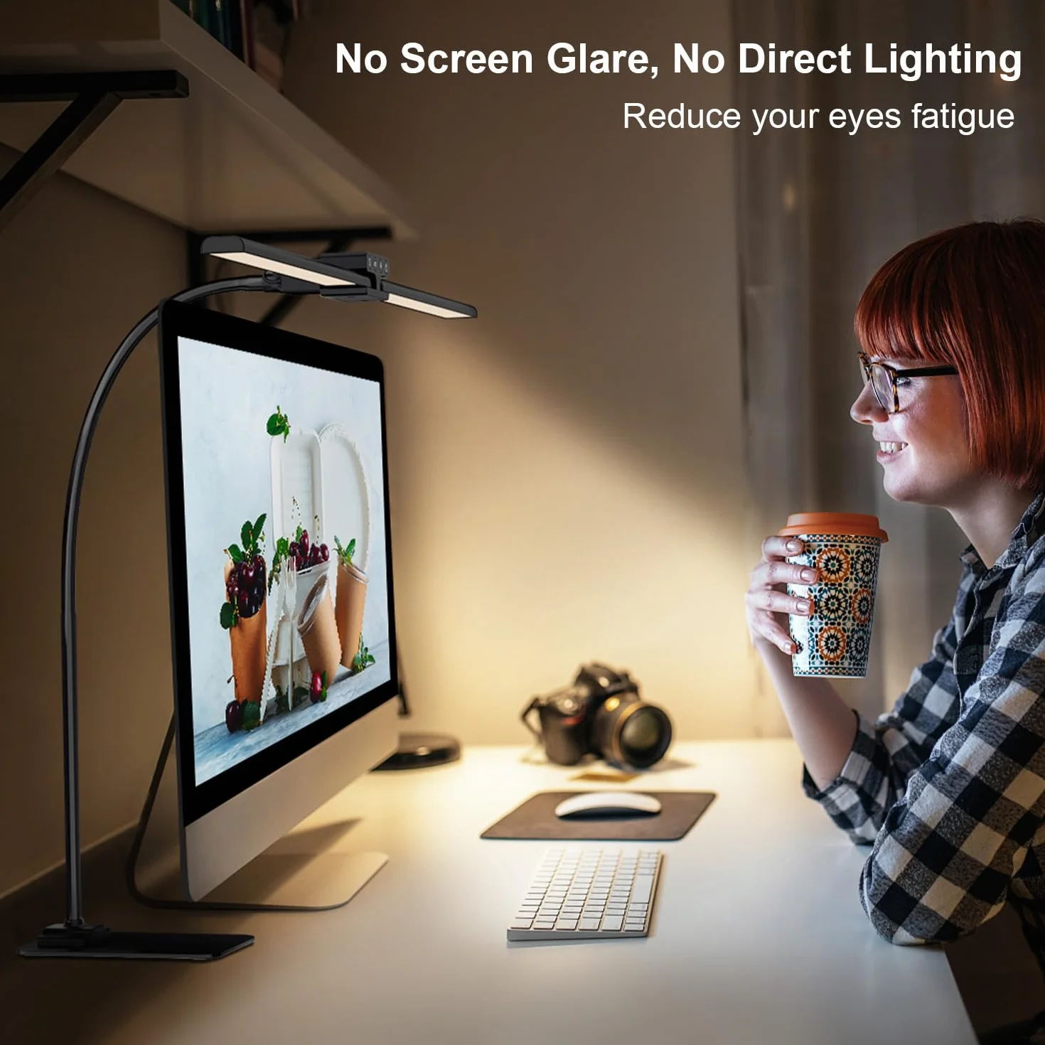 Lampka biurkowa LED 24 W, podwójna głowica, podstawa, 80 cm | Elastyczne ramię, Czułe sterowanie dotykowe, Wiele trybów oświetlenia, Ochrona wzroku bez migotania, Funkcja pamięci