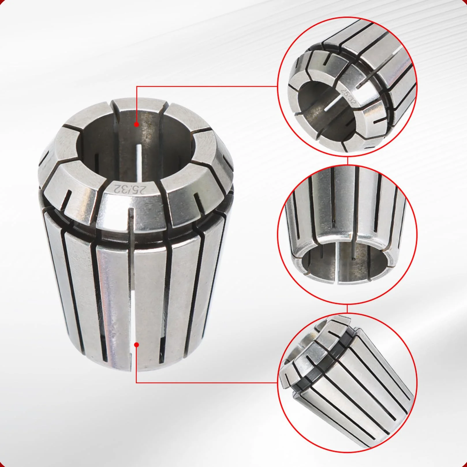 Zestaw tulei zaciskowych ER32 25 szt. Zestaw tulei zaciskowych ER32 ze sprężyną zaciskową, narzędzie do tokarki grawerującej CNC 1/16-13/16 cala, pasuje do maszyny grawerującej CNC i tokarki frezują