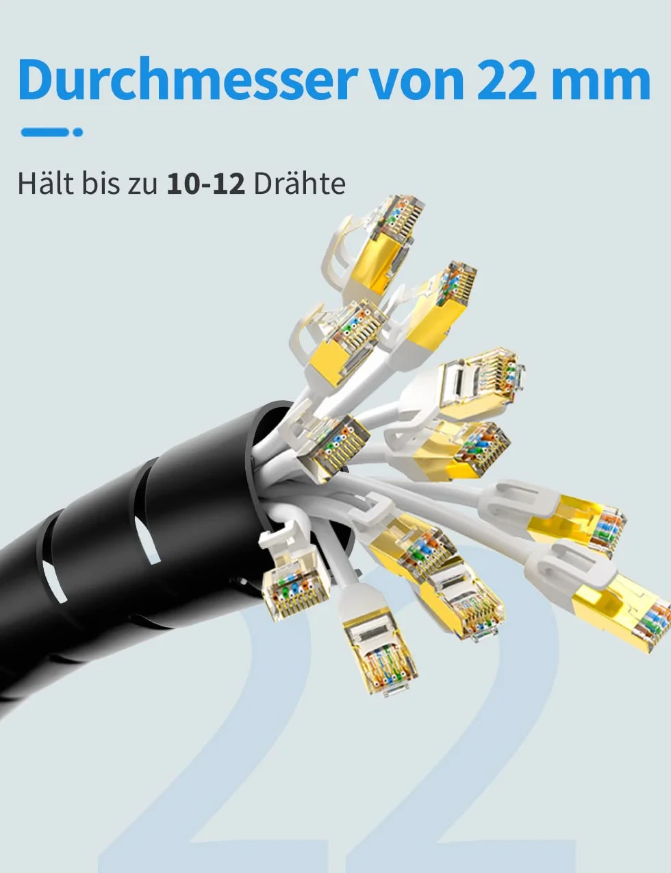 shinfly Zestaw tulei kablowej, 2 x 1,5 m, osłona kabla do przechowywania z 20 szt. opaskami na suwak, 5 klipsów kablowych, 1 klips prowadnicy kabla, ochrona osłony kabla do TV/PC/biurka (Homemania