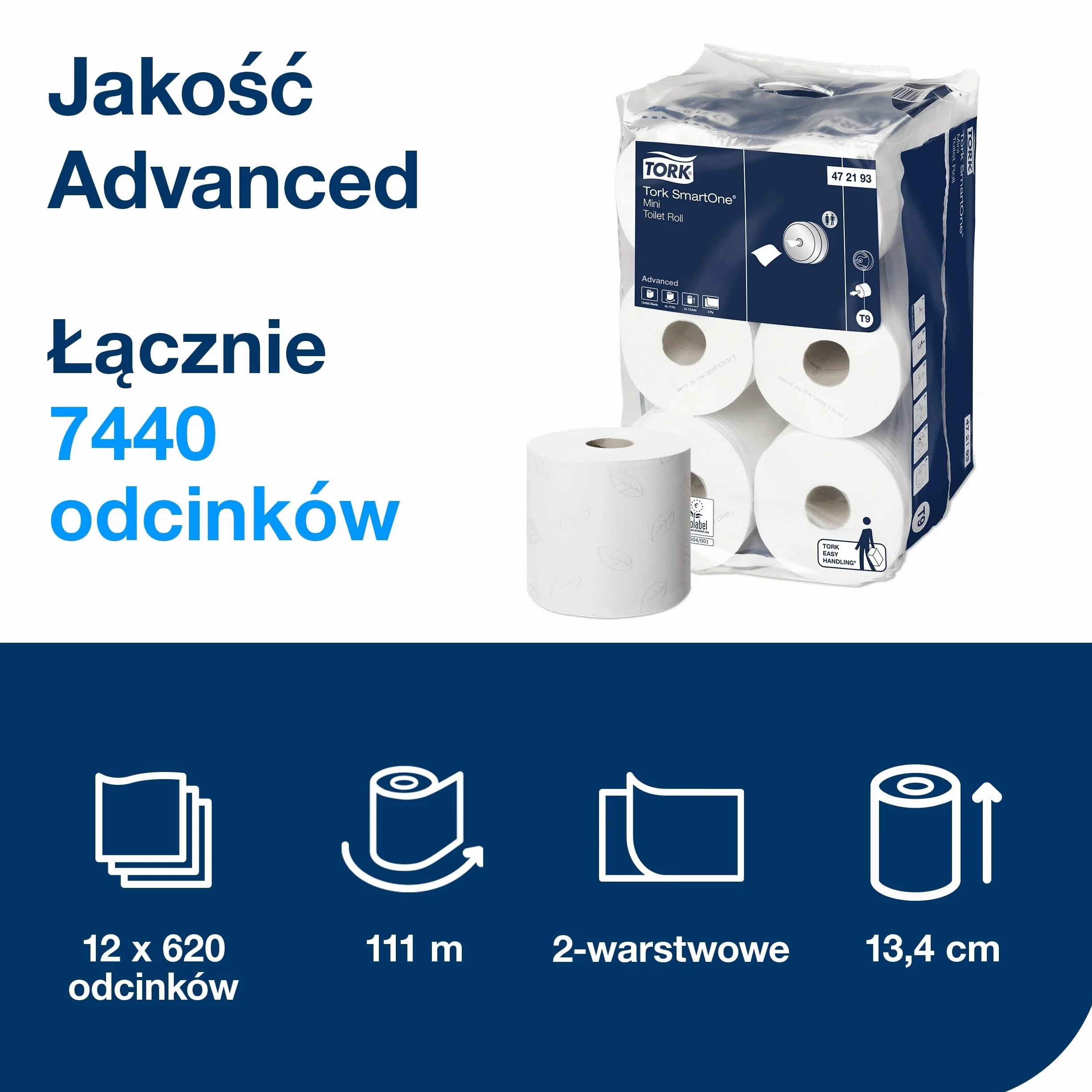 Tork AAT301 Smart One mini rolka toaletowa, 2-warstwowa, biała (opakowanie 12 szt.)
