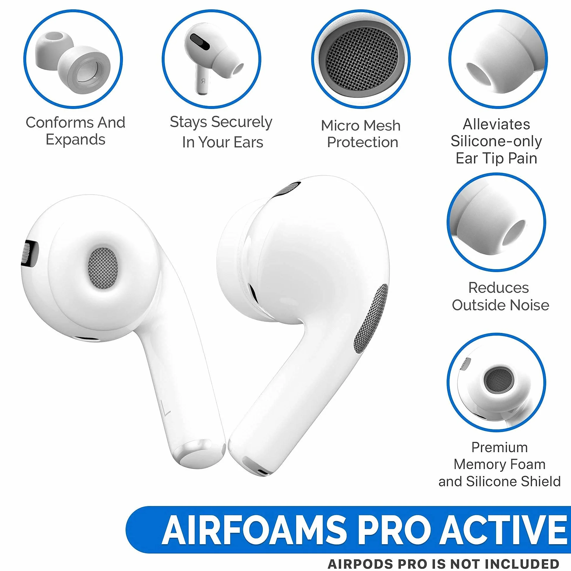 CharJenPro Opatentowana konstrukcja piankowych końcówek dousznych z pamięcią kształtu do AirPods Pro i AirPods Pro 2 z silikonową osłoną. AirFoams Pro Active 2.0 wytrzymuje 5 razy dłużej. Wymienna