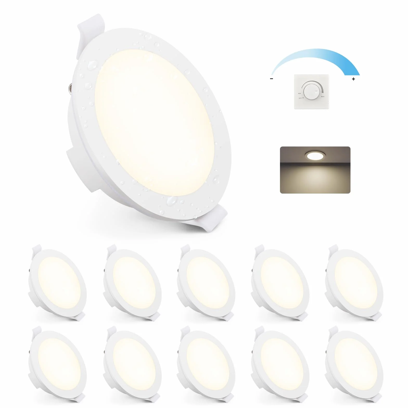 Gr4tec Reflektor LED do zabudowy, możliwość ściemniania, 10 x 6 W, IP65, neutralna biel, 4000 K, 400 lm, bardzo płaski reflektor wpuszczany 35 mm, otwór Φ68-80 mm, reflektory sufitowe do salonu