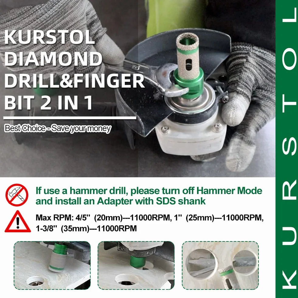 Zestaw do otwornic do płytek - 6 szt. diamentowych wierteł rdzeniowych 25/35/50/65/75/102 mm + 1 szt. 3/4" uniwersalny diamentowy frez do wiercenia 5/8-11" gwint do porcelanowych płytek ceramicznych, granitu, marmuru, szlifierka kątowa