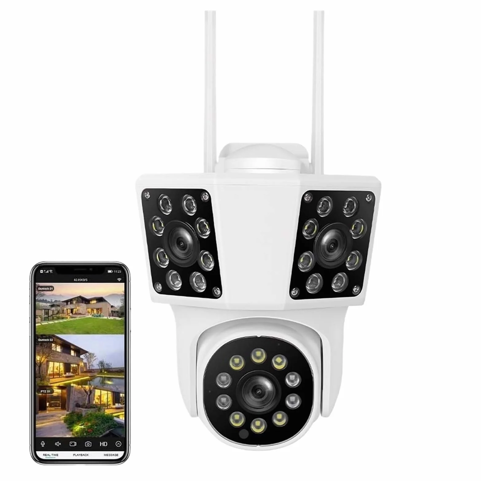 Zewnętrzna kamera IP FHD 8 MP z trzema obiektywami, WiFi, potrójny ekran, automatyczne śledzenie, bezpieczeństwa PTZ, monitoring,Spokój ducha zawsze(8MP NO Card)