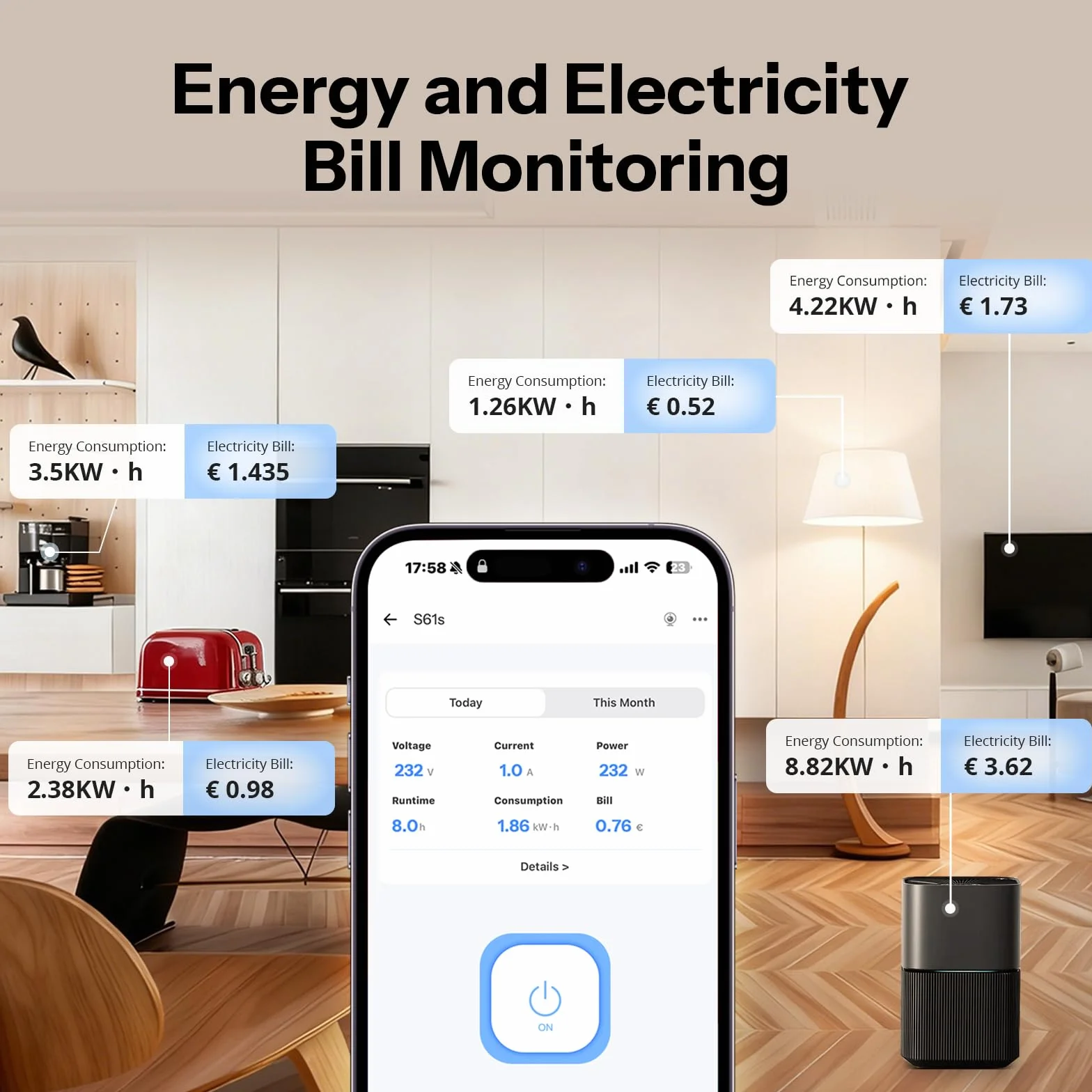 SONOFF S61s Inteligentne Gniazdko WiFi 16A/3840W – Zdalne Sterowanie & Sterowanie Głosem, Monitor Energii, Timer, Matter-kompatybilne z Alexa, Google i Apple Home (Zestaw 4 sztuki)