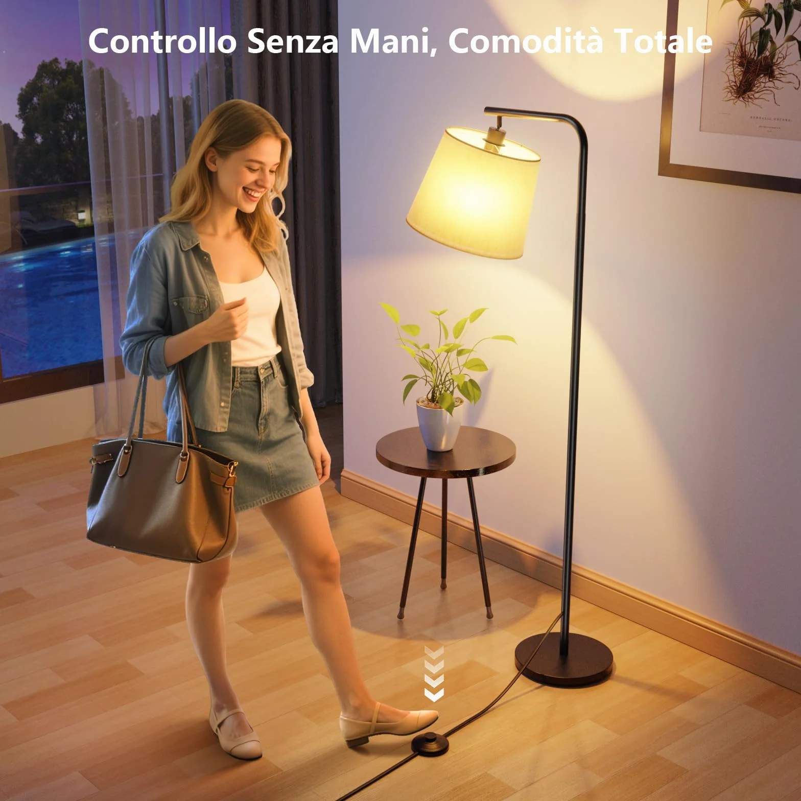 Lampa podłogowa do salonu, ściemnialna lampa podłogowa, lampa stojąca z pilotem, klosz lniany, żarówka LED E27, oświetlenie wewnętrzne do sypialni, czytania, biura