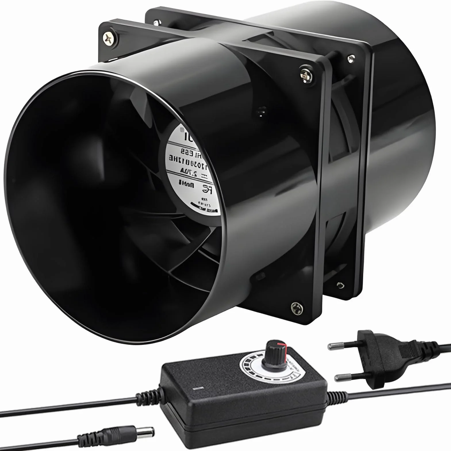 Joycabin Wentylator rurowy 100 mm, z regulatorem prędkości, odporny na wysokie temperatury, cichy wentylator do kuchni, WC, szklarni, garażu, cyrkulacji powietrza