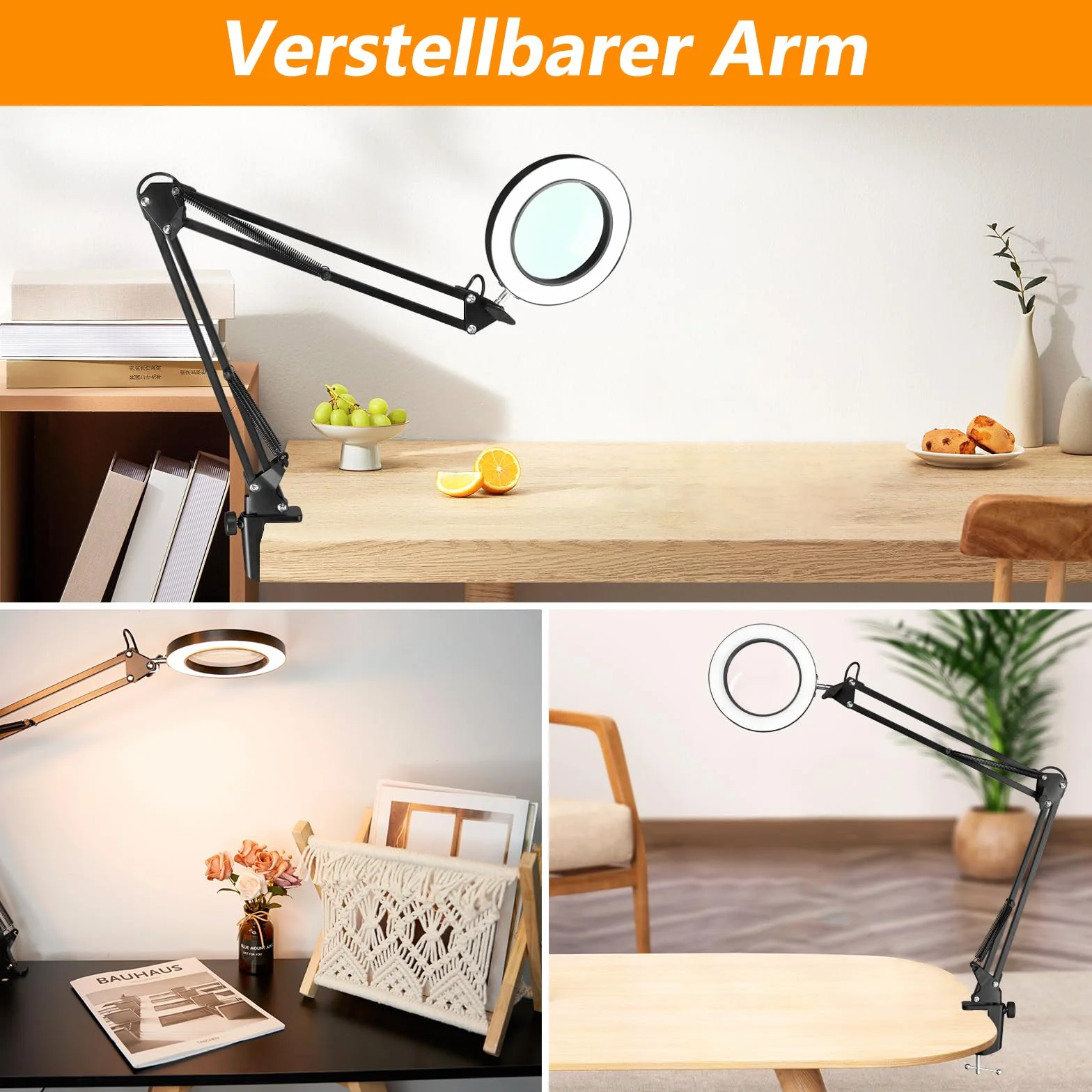 Lampa LED z lupą, 10 x lampa z lupą z zaciskiem, lampka do czytania, 3 tryby kolorów, 10 poziomów jasności, ściemniana, lampa biurkowa z lupą do czytania, hobby, majsterkowania, dla seniorów