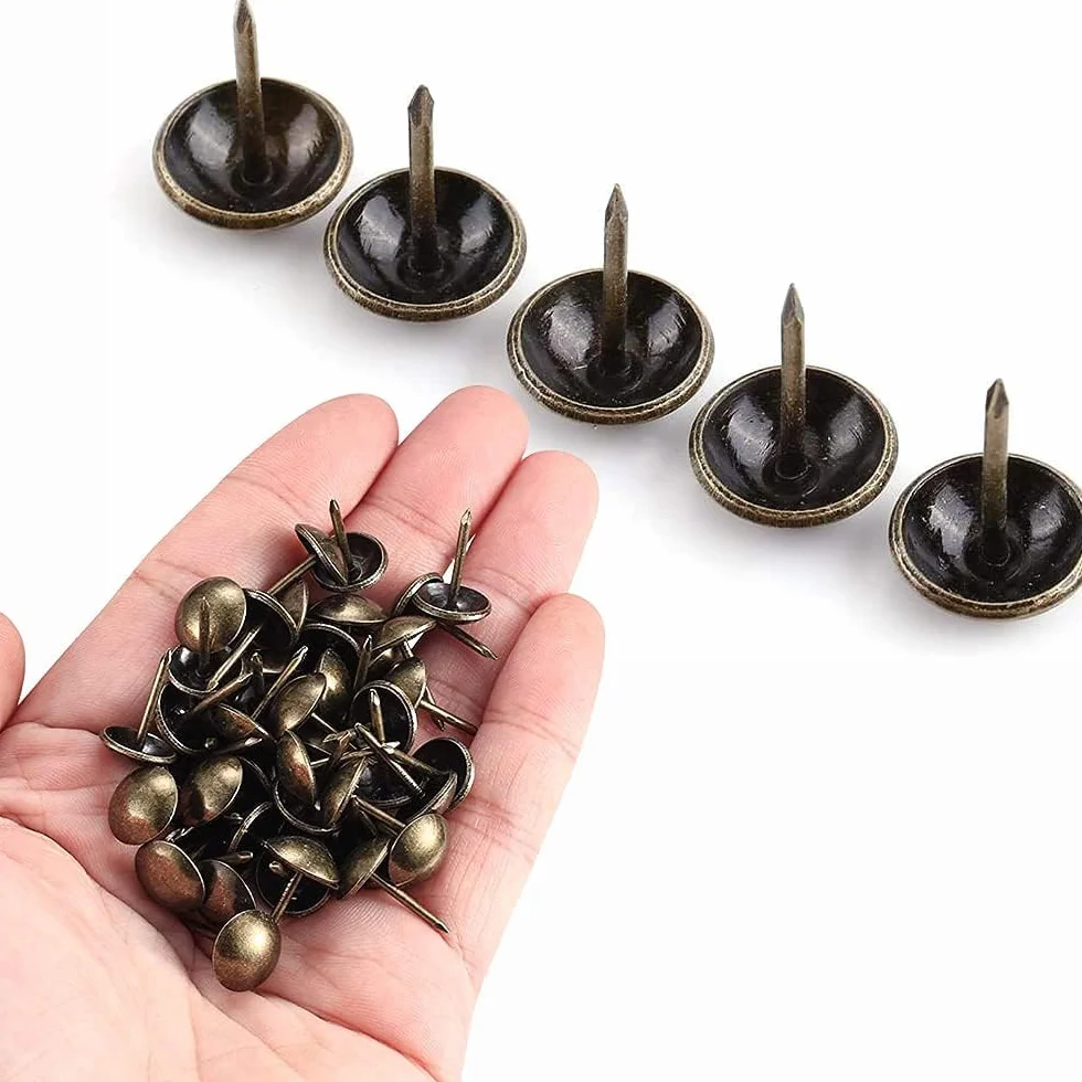 GOTOTOP Zestaw 100 zabytkowych gwoździ tapicerskich, zestaw przypinek do mebli dekoracyjnych Pin na kciuk Pins do drewna DIY (6 x 12 mm)