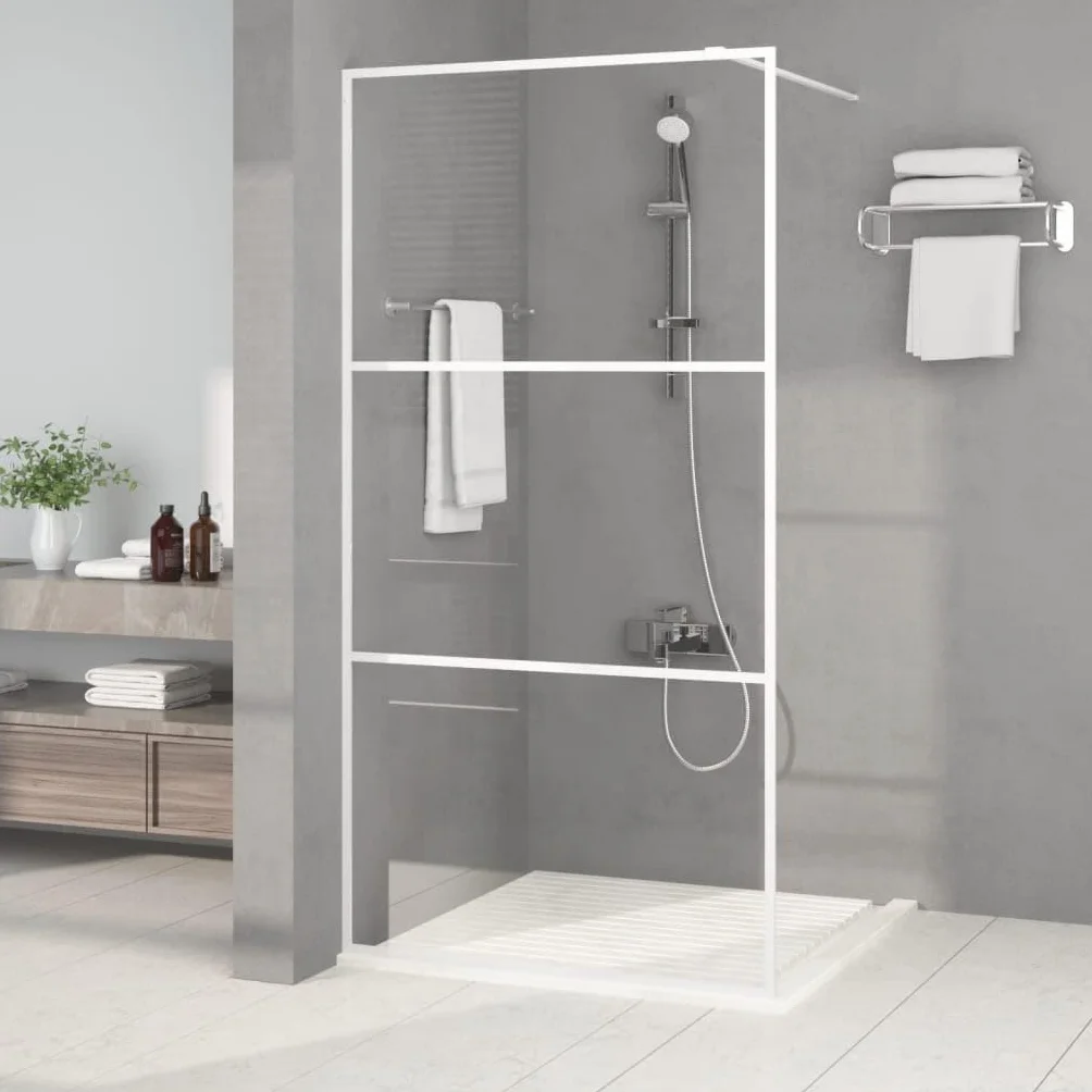 Ściana Prysznicowa — Minimalistyczne Akcesorium łazienkowe z solidną szklaną wnęką ESG, dopasowaną do Wnęki, Regulowany Profil, Czarna Aluminiowa Rama, bezproblemowa. (100 x 195 cm)