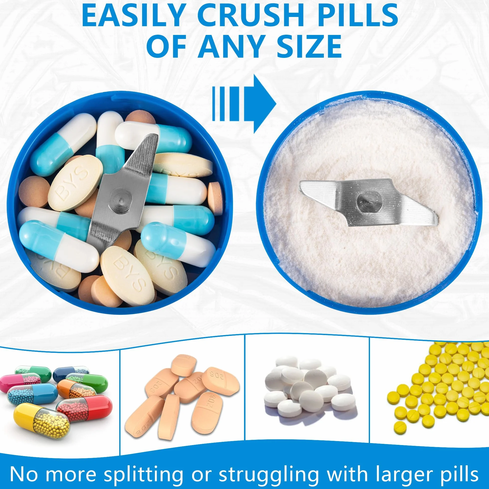 Pill Mill kompaktowy elektryczny rozdrabniacz do tabletek drobny proszek zestaw ze szczotką