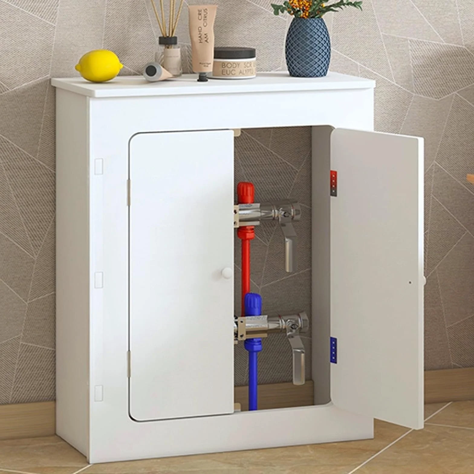 EasytoClean Wodoodporna osłona grzejnika i półka, podwójne drzwi, panele z tworzywa sztucznego, idealna do organizacji domu (60 x 60 x 15 cm)