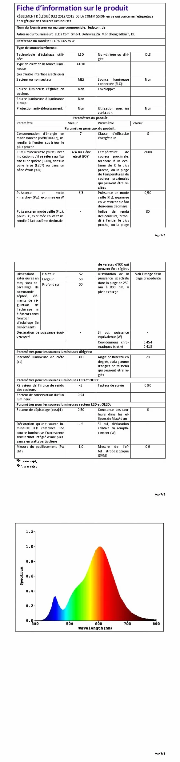 ledscom.de Lampa do czytania WAIKA GU10 LED PAR16 6,05W 374lm 70° ściemniacz biały mat
