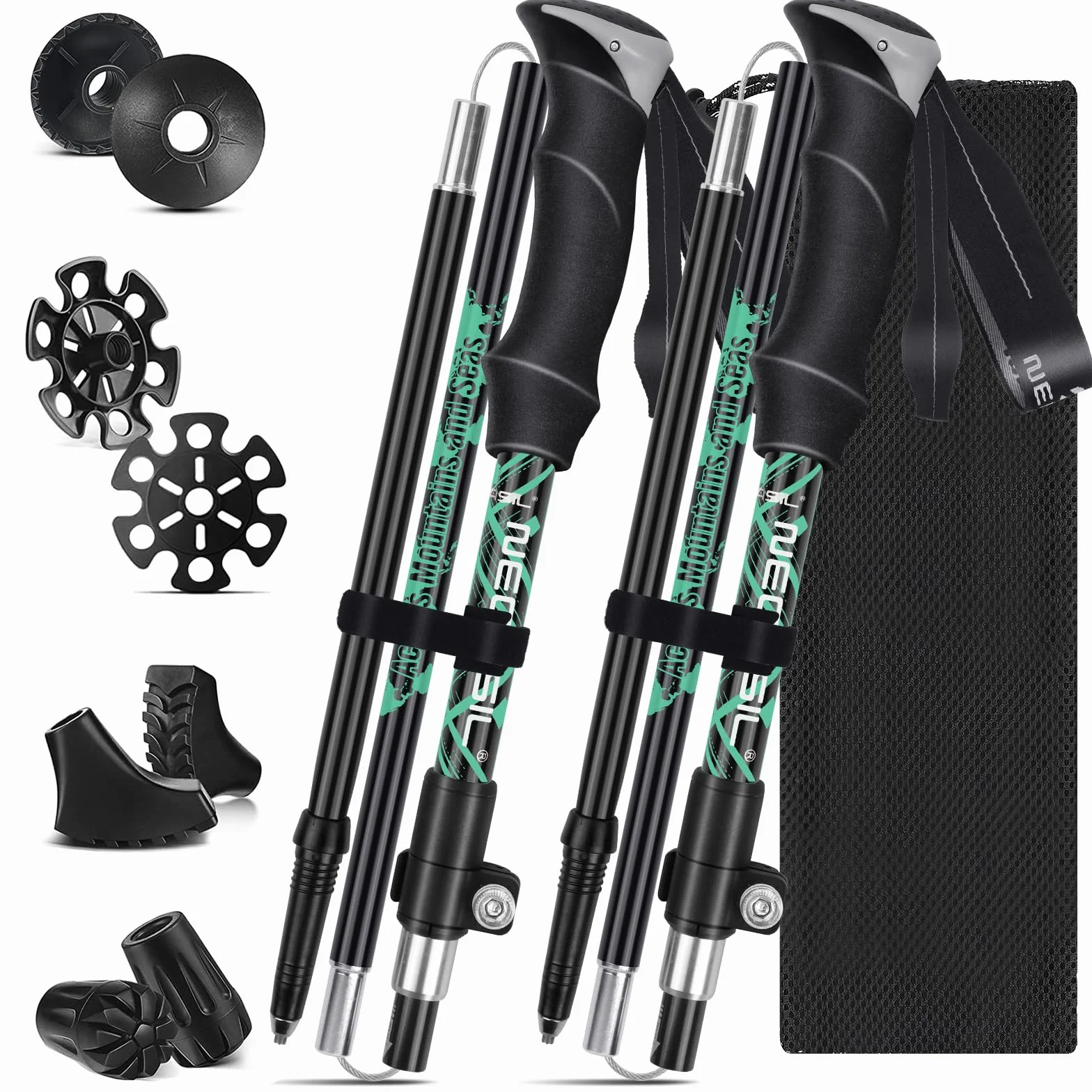 Kije do chodzenia, składane, 105-125 cm, damskie kijki do Nordic Walking, aluminiowe kijki trekkingowe, z 4 parami gumowych zderzaków, do trekkingu i wędrówek