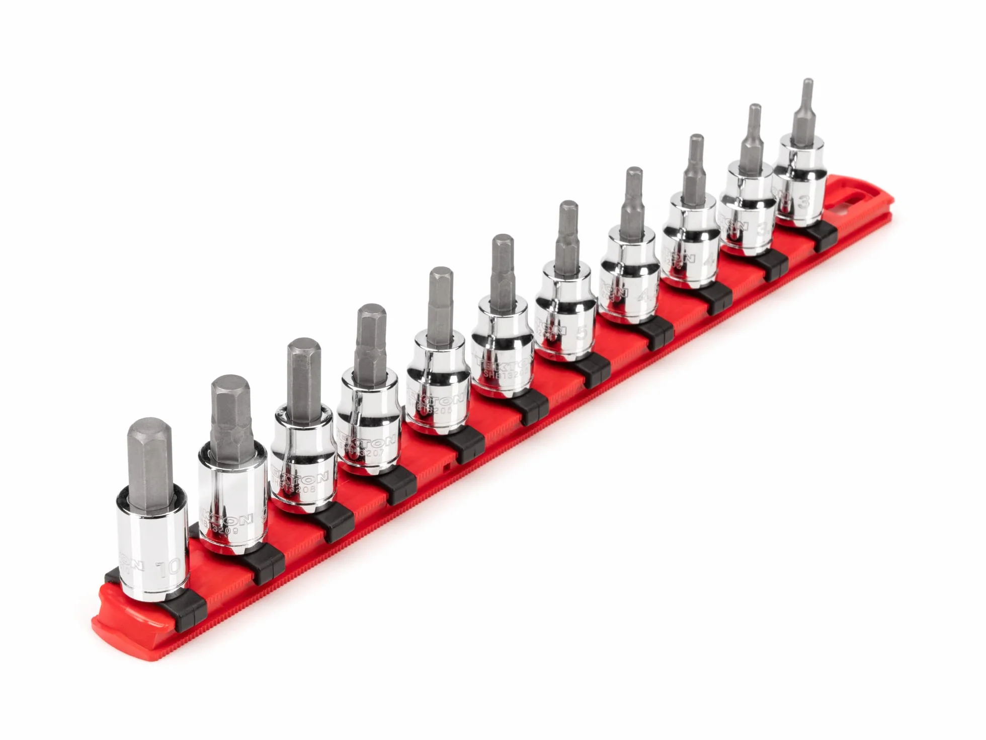 TEKTON SHB91107 zestaw nasadek sześciokątnych 3/8", 11-częściowy (3-10 mm) z szyną | SHB91107