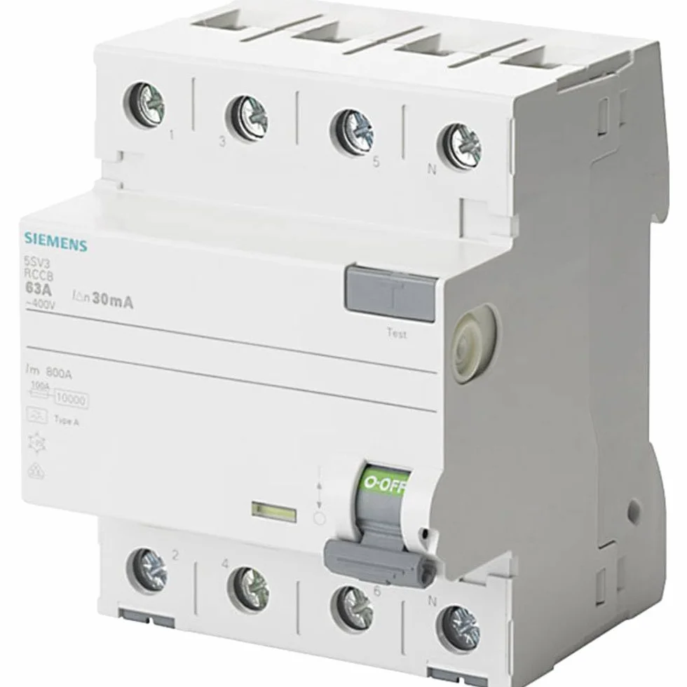 Siemens 5SV33446 Wyłącznik obwodu FI 3P+N typ A 30 mA 40 A 400 V