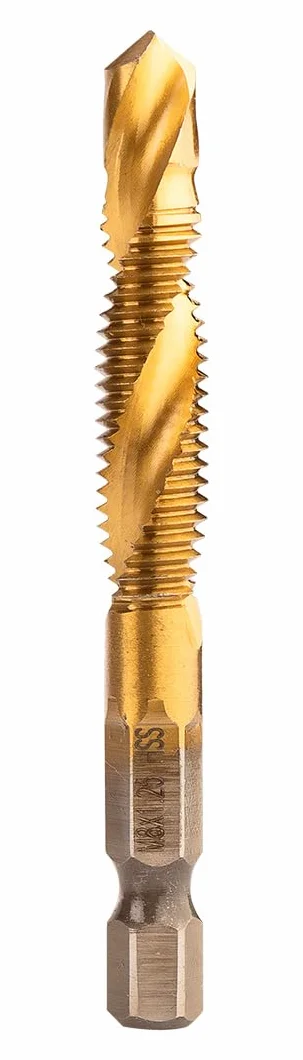 NEO TOOLS Gwintownik HSS powłoka TiN HEX 1/4" dla profesjonalistów i majsterkowiczów Maksymalna prędkość obrotowa: 1000 obr./min, jednoczesne wiercenie i gwintowanie