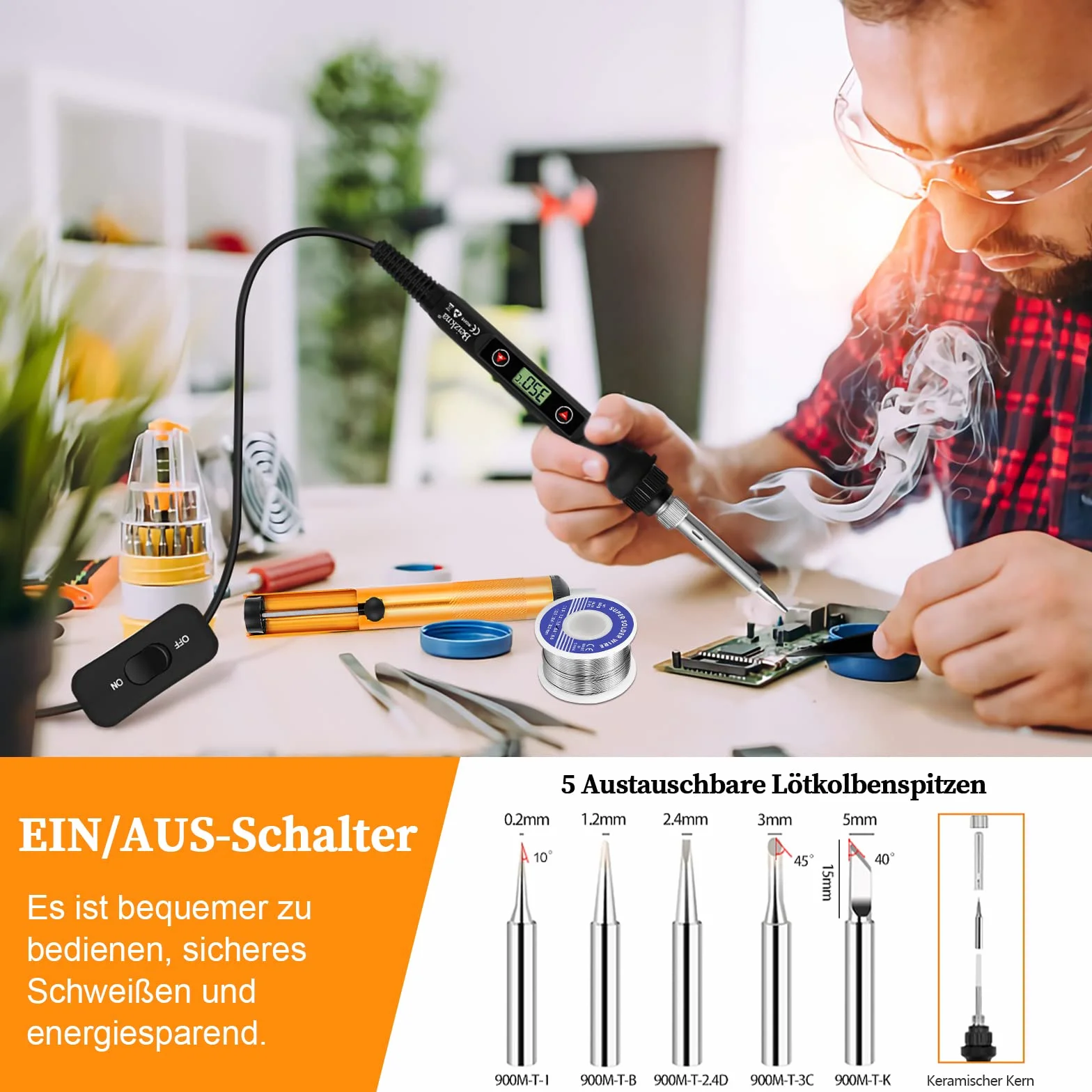 Zestaw Lutowniczy 80 W LCD Ekran Regulowana Temperatura 180 – 520°C z Przełącznikiem, Ceramika Szybkiego Ogrzewania, Lutowania Zestaw 13 w 1 do Spawania, Rzemiosła, Robienia Biżuterii