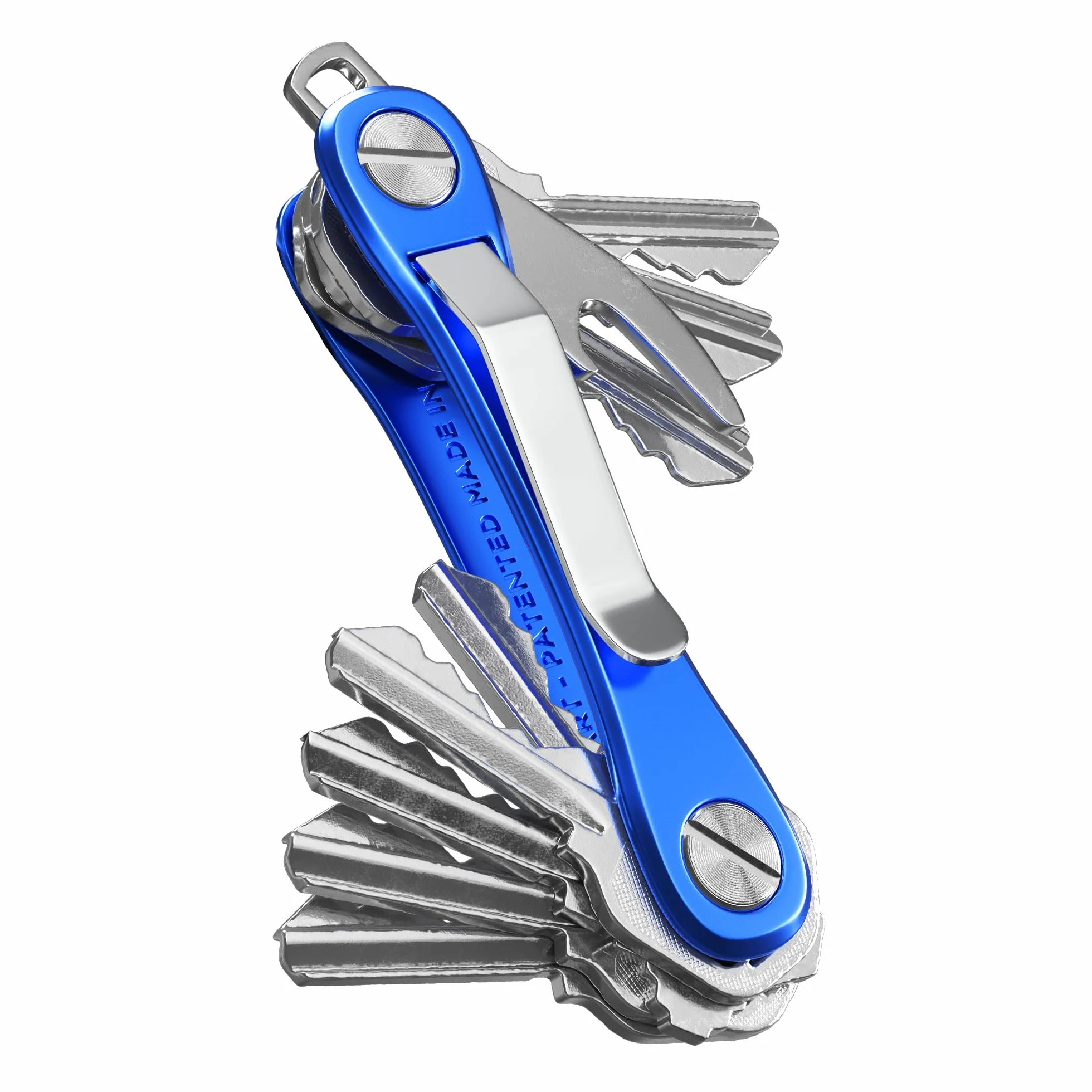 KeySmart Wytrzymały - wielofunkcyjny uchwyt na klucze z otwieraczem do butelek i klipsem kieszonkowym (do 14 kluczy, niebieski)