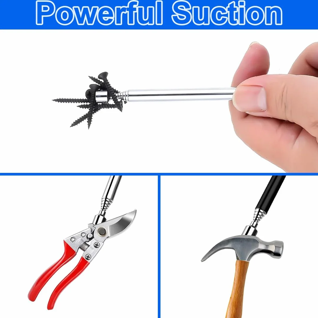 2 magnesy teleskopowe, wysuwane do 64 cm, ze stali nierdzewnej, do śrub, nakrętek kluczowych, części metalowych